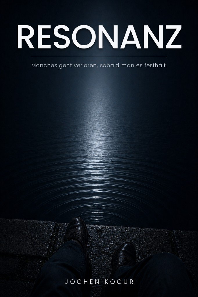 Buchcover Resonanz: Blick von einer nassen Kante auf dunkles Wasser